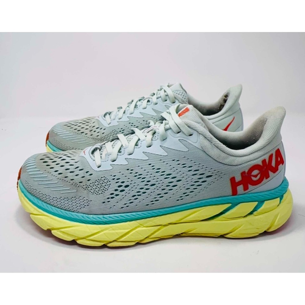 Hoka One One Clifton 7 Shoes Womens 9.5 Morning Mist Hot Coral Running 1110509